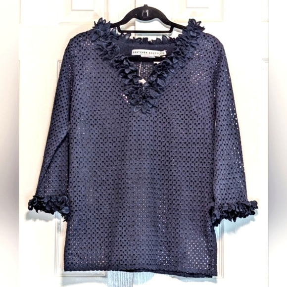 Gretchen Scott Split Neck Ruffle Top - Picture 2 of 8